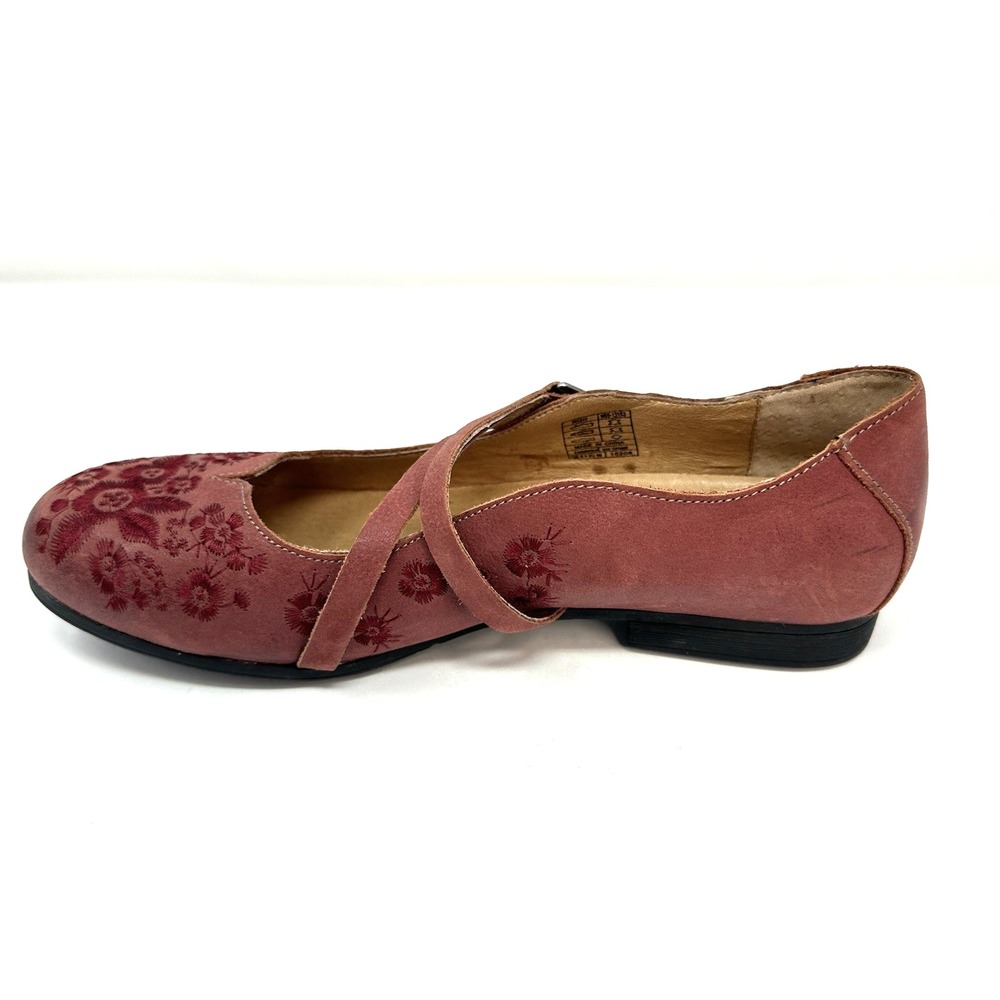 Taos Wish Embroidered Leather Mary Jane Flats Women's 8.5 EU 40 Burgundy Red - Picture 3 of 11
